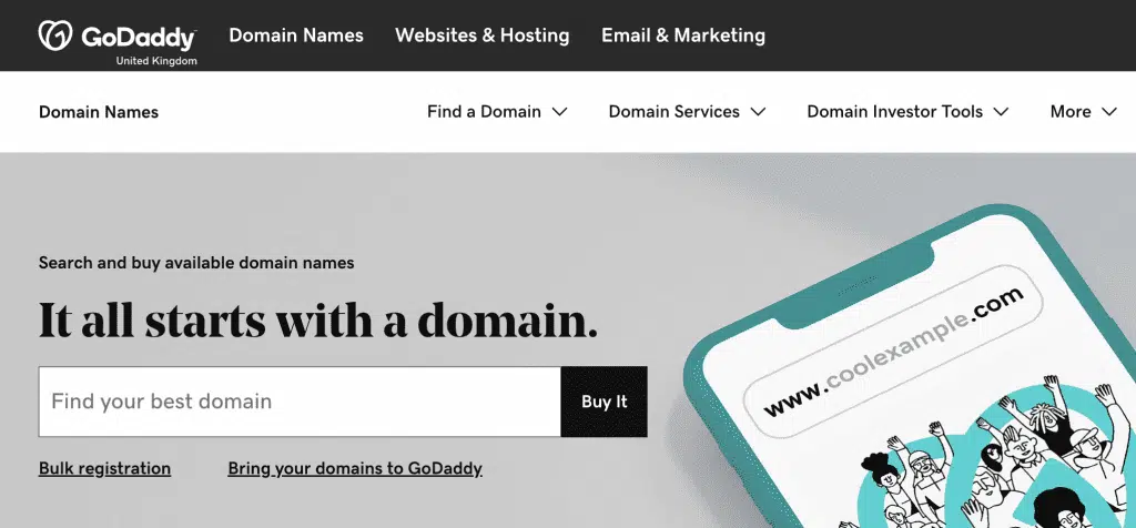 Scrrenshot of Go Daddy's Domain Name Checker webpage